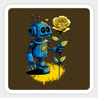 yellow rose and robots love Sticker